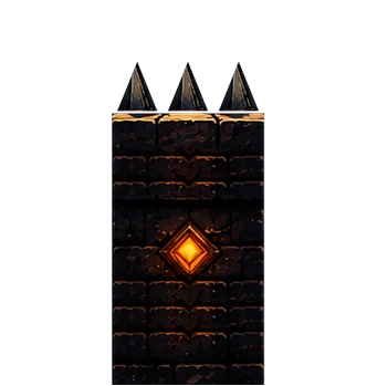 A tall block of dark masonry topped with spikes, with a glowing orange
              core, roughly twice a person's height.